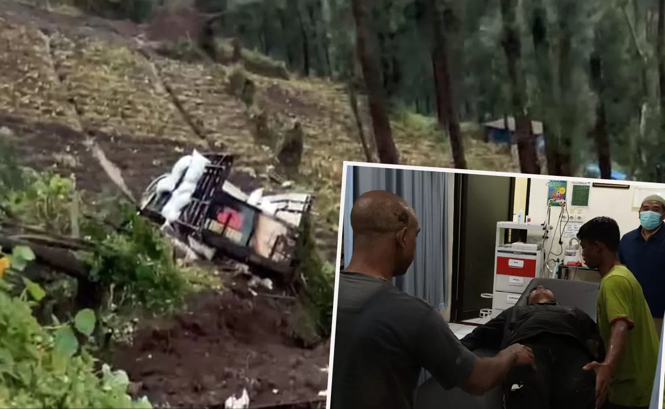 Material Longsor Tutup Jalan, Truk Terperosok ke Jurang 20 Meter